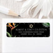 Étiquette Bat mitzvah Tropical Black Gold Aquarelle Adresse (En situation)