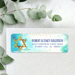 Étiquette Bat mitzvah turquoise adresse de retour<br><div class="desc">Soyez fier, réjouissez-vous et célébrez cette étape importante de votre Bat mitzvah préféré ! Utilisez cette fausse feuille d'or étincelante, moderne et étincelante Star of David et de petits points contre un arrière - plan d'aquarelle bleu turquoise, retournez l'étiquette d'adresse pour annoncer son jour spécial. Personnalisez le texte personnalisé avec...</div>