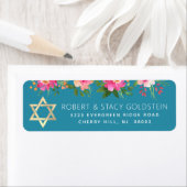 Étiquette Bat mitzvah Turquoise Blue Gold Floral Adresse de  (En situation)