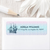 Étiquette Bateau à vent vintage bleu (En situation)