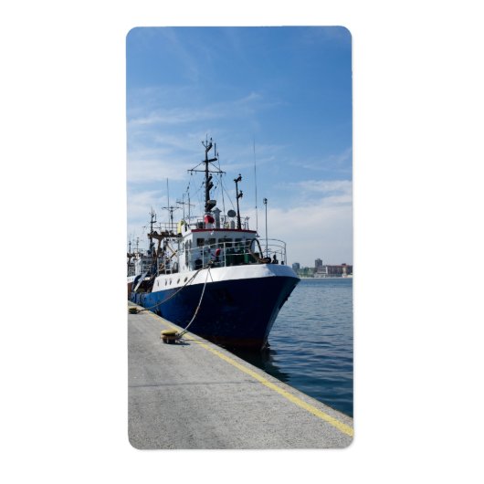 Étiquette Bateau de pêche à l'amarrage (Devant)