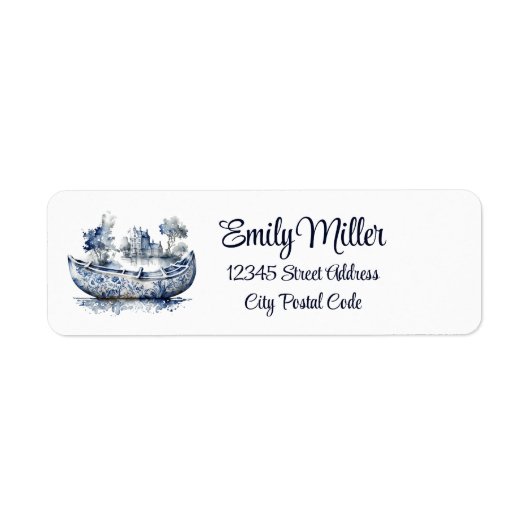 Étiquette Bateau de style Delft bleu et blanc avec scène de (Devant)