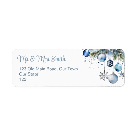 Étiquette Baubles bleus de Noël pins enneigés (Devant)