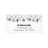 Étiquette Baubles de Noël noir et blanc (Devant)