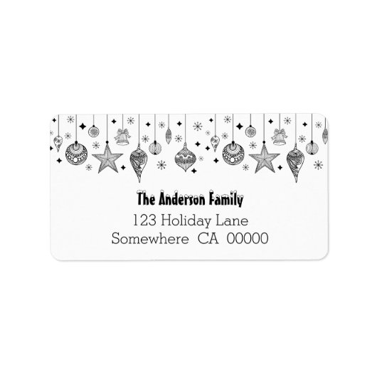 Étiquette Baubles de Noël noir et blanc (Devant)