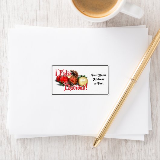 Étiquette Baubles & Pine Cones - Feliz Navidad (En situation)