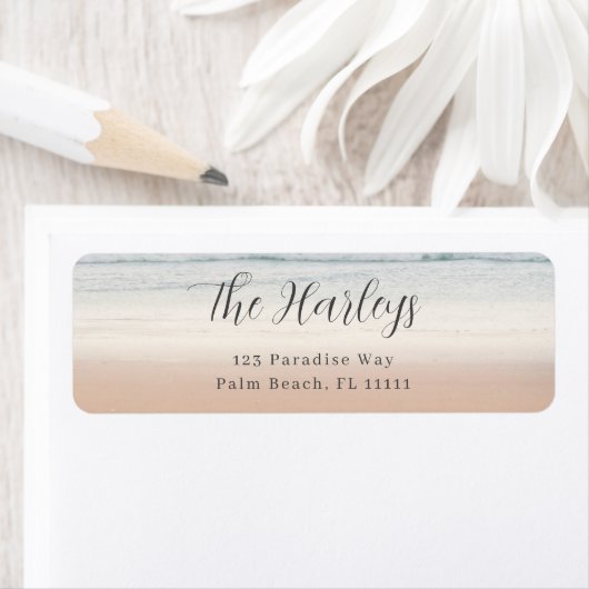 Étiquette Beach Modern Script Return Address Label (En situation)