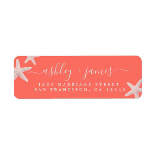 Étiquette Beach Starfish Bright Coral Mariage Adresse de ret