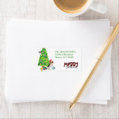 Étiquette Beagle Dog, Christmas Tree and Bird Adresse de ret (En situation)