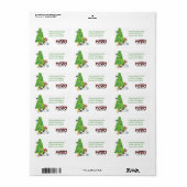 Étiquette Beagle Dog, Christmas Tree and Bird Adresse de ret (Feuille entière)