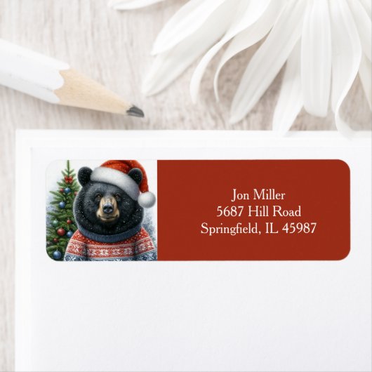Étiquette Beary Christmas Return Address Black Bear  (En situation)