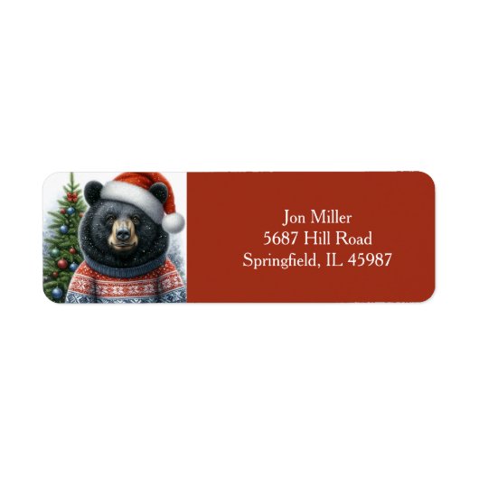 Étiquette Beary Christmas Return Address Black Bear  (Devant)