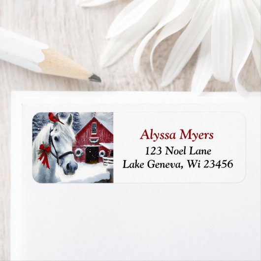Étiquette Beau Cheval de Vacances avec Noël Cardinal (En situation)