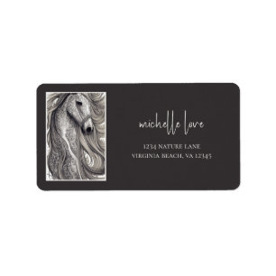 Étiquette Beau Cheval gris avec Mane Encadré