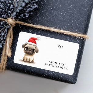 Étiquette Beau chien de carlin Noël chapeau de Noël à partir