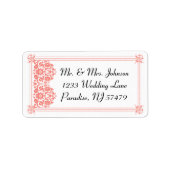 Étiquette Beau corail Damask & Mariage blanc - Adresse (Devant)