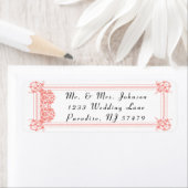 Étiquette Beau corail Damask & Mariage blanc - Retour (En situation)