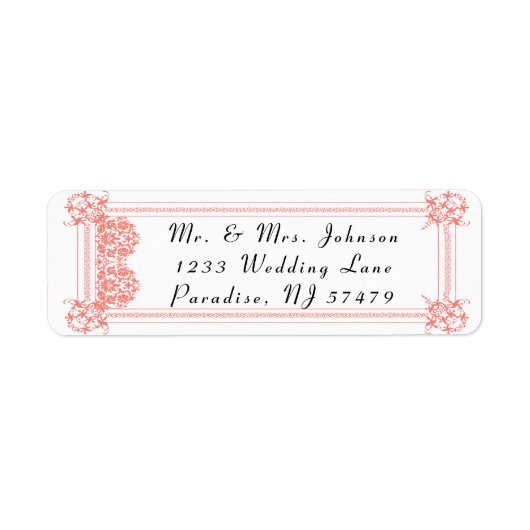 Étiquette Beau corail Damask & Mariage blanc - Retour (Devant)