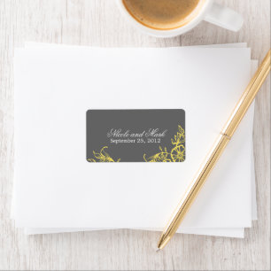 Étiquette Beau Jaune & Gris Floral Mariage Favoriser Étiquet