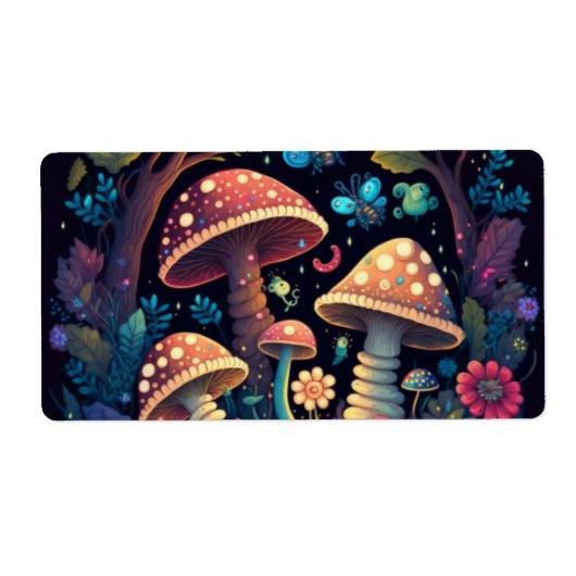 Étiquette Beau mignon champignons magiques (Devant)