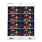 Étiquette Beau mignon champignons magiques (Feuille entière)