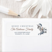 Étiquette Beau ours polaire santa chapeau Joyeux bleu de Noë (En situation)