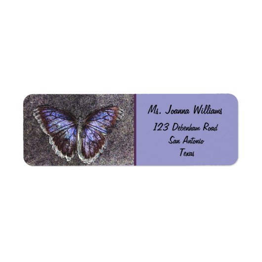 Étiquette Beau Papillon/Violet. (Devant)