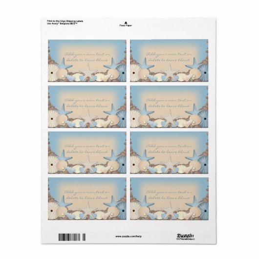 Étiquette Beau Thème Tropical Beach Shells (Feuille entière)