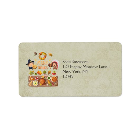 Étiquette Beaucoup Remercient Pèlerin Et Fête De L'Action De (Devant)