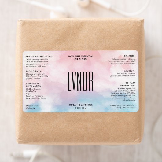 Étiquette Beauté Pink Blue Cloud Ingrédients modernes Produi (En situation)