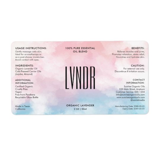 Étiquette Beauté Pink Blue Cloud Ingrédients modernes Produi (Devant)