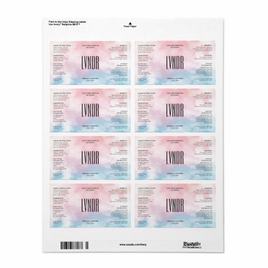 Étiquette Beauté Pink Blue Cloud Ingrédients modernes Produi (Feuille entière)