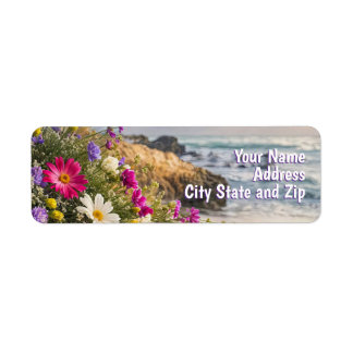 Étiquette Beautiful Beach and Flowers Return Address