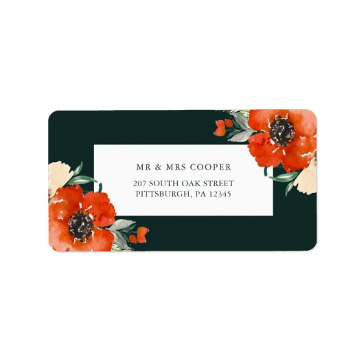 Étiquette Beautiful Winter Red Floral Green Adresse de retou (Devant)