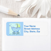 Étiquette Bébé bleu Buggy Douche de transport Customisée (En situation)