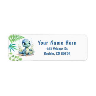 Étiquette Bébé Dinosaure Vert et Bleu Adresse de retour Labe