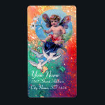 Étiquette BÉBÉ FAIRY AVEC DES POIDS EN ROUGE, vert rose<br><div class="desc">Design élégant,  drôle et fantaisiste,  élaboré à partir de vintage avec peinture aquarelle doré et feuille d'argent.</div>