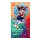 Étiquette BÉBÉ FAIRY AVEC DES POIDS EN ROUGE, vert rose (Devant)