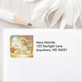 Étiquette Bébé Jésus Nativité avec agneaux et âne (En situation)