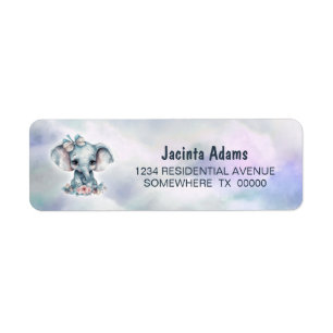 Étiquette Bébé mignon Blue Elephant Adresse de retour Label