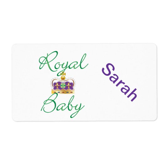 Étiquette Bébé royal avec pourpre et couronne or (Devant)