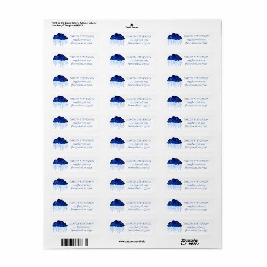 Étiquette Bébé Sprinkle Classic Blue | Adresse de douche Moo (Feuille entière)