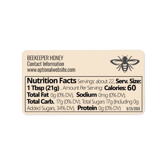 Étiquette Beekeeper Info 2023 Photo Honey Nutrition Facts (Devant)