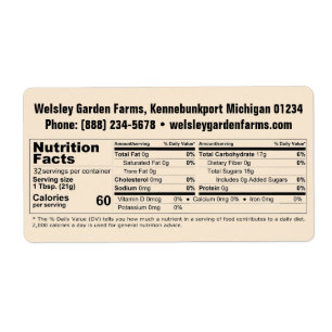 Étiquette Beekeeper Nom Honey Nutrition Facts Antique Blanc