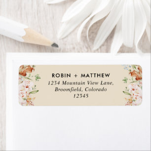 Étiquette Beige avec Mariage Earth Blooms Adresse de retour