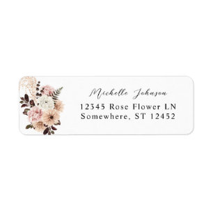 Étiquette Beige & Blush Pink Rustic Floral Adresse de retour