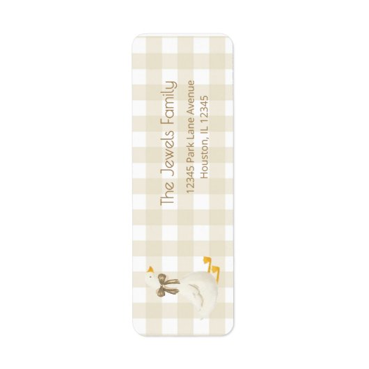 Étiquette Beige Gingham Little Goose Return Address (Devant)