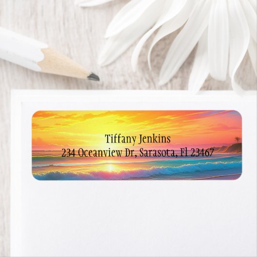 Étiquette Bel coucher de soleil sur l'Ocean Sandy Beach (En situation)