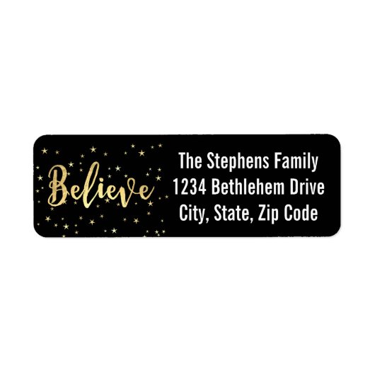 Étiquette Believe Gold Writing Christmas Retourner l'adresse (Devant)