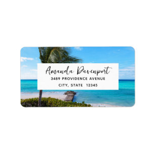 Étiquette Belle Adresse de Palmier Tropical de Plage Ventée
